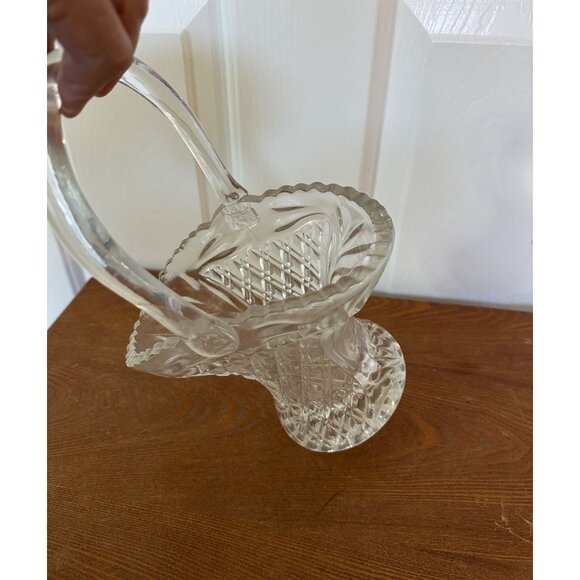 Princess House Vintage Clear Cut Heavy Glass Decorative Basket Vase 10 inch Tall - Picture 9 of 15